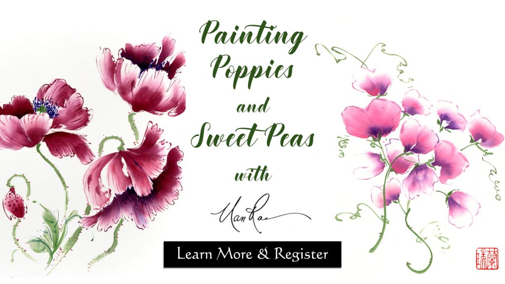 Poppies and Sweet Pea Online Brush Painting Class