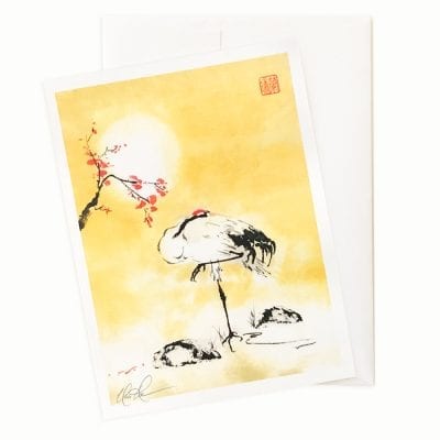 Cherry Blossom Crane Card by Nan Rae