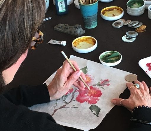 Painting the Camellia at the Nan Rae studio
