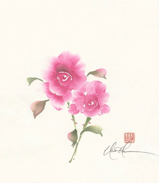 Original Rose Brush Painting - A Pair of Pinks - Nan Rae Studio