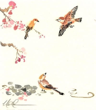 Original Birds and Plum painting by Nan Rae