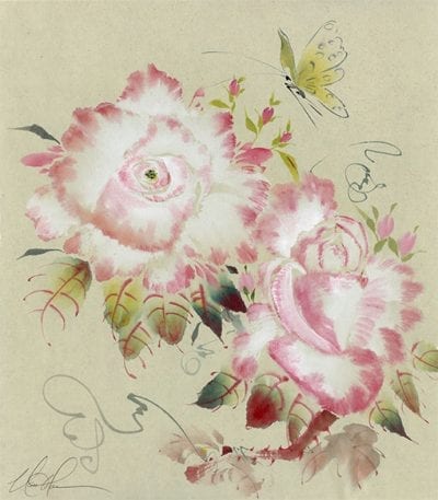 Roses with Butterfly painting by Nan Rae