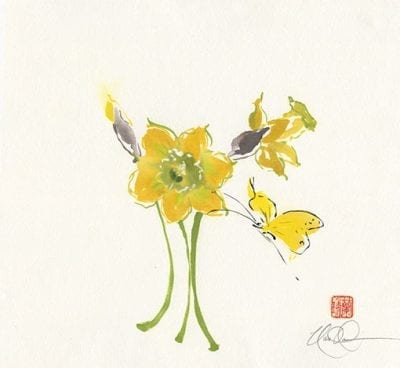Daffodils and Butterfly painting