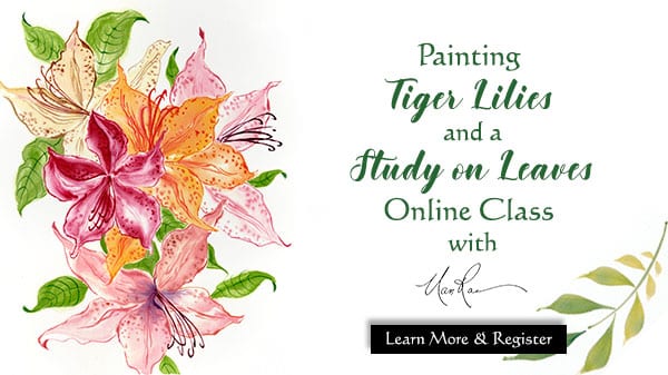 Tiger Lilies and Leaves Online Painting Class