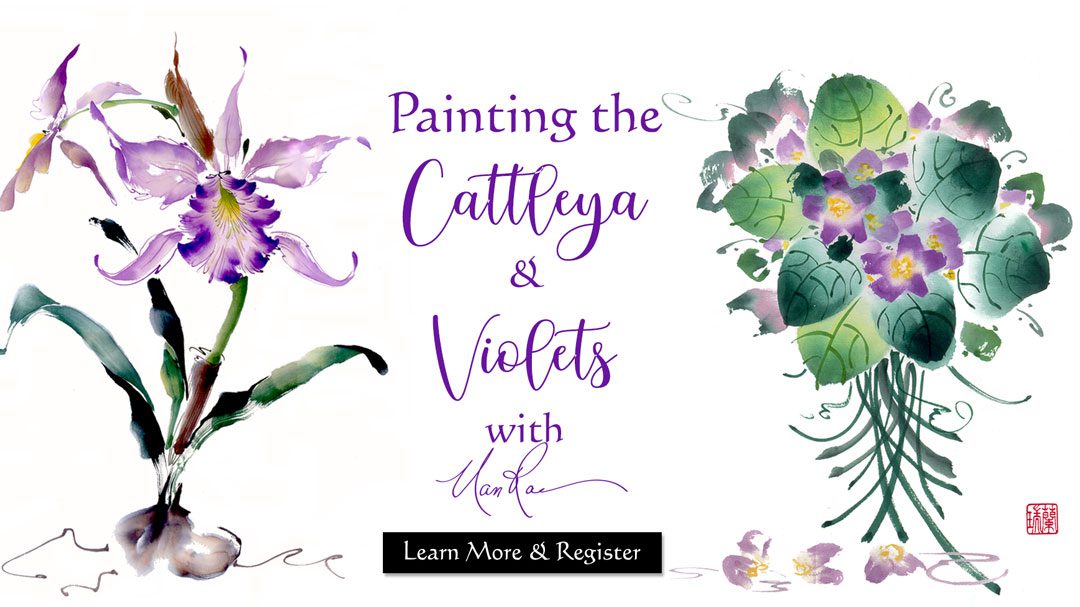 Cattleya and Violets Online Brush Painting Class