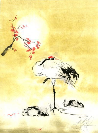 Cherry Blossoms Crane